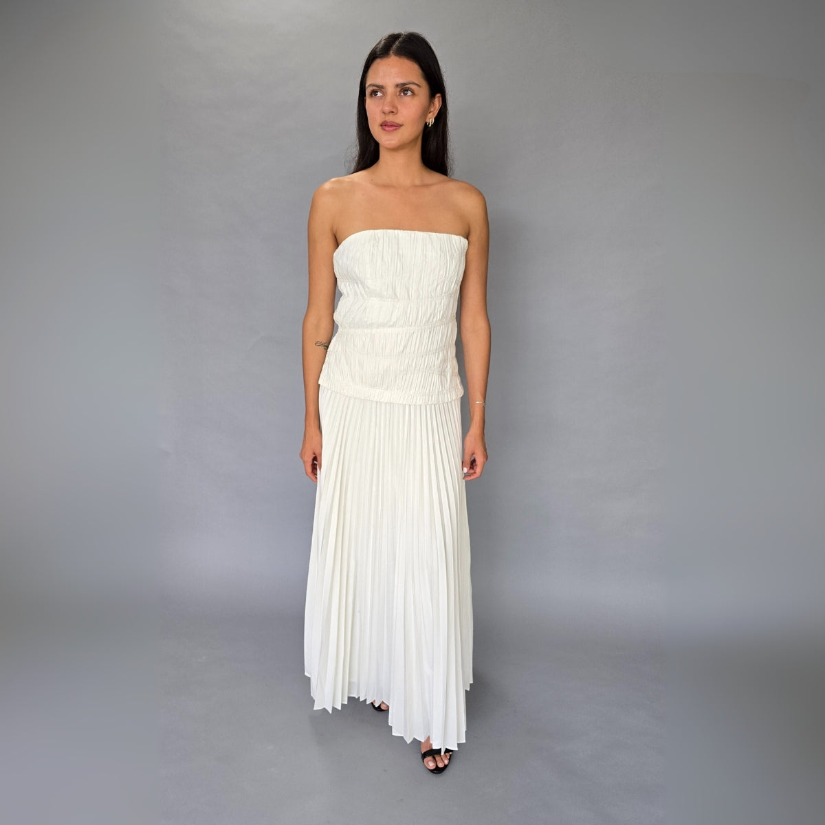 Vestido Midi Straples Blanco