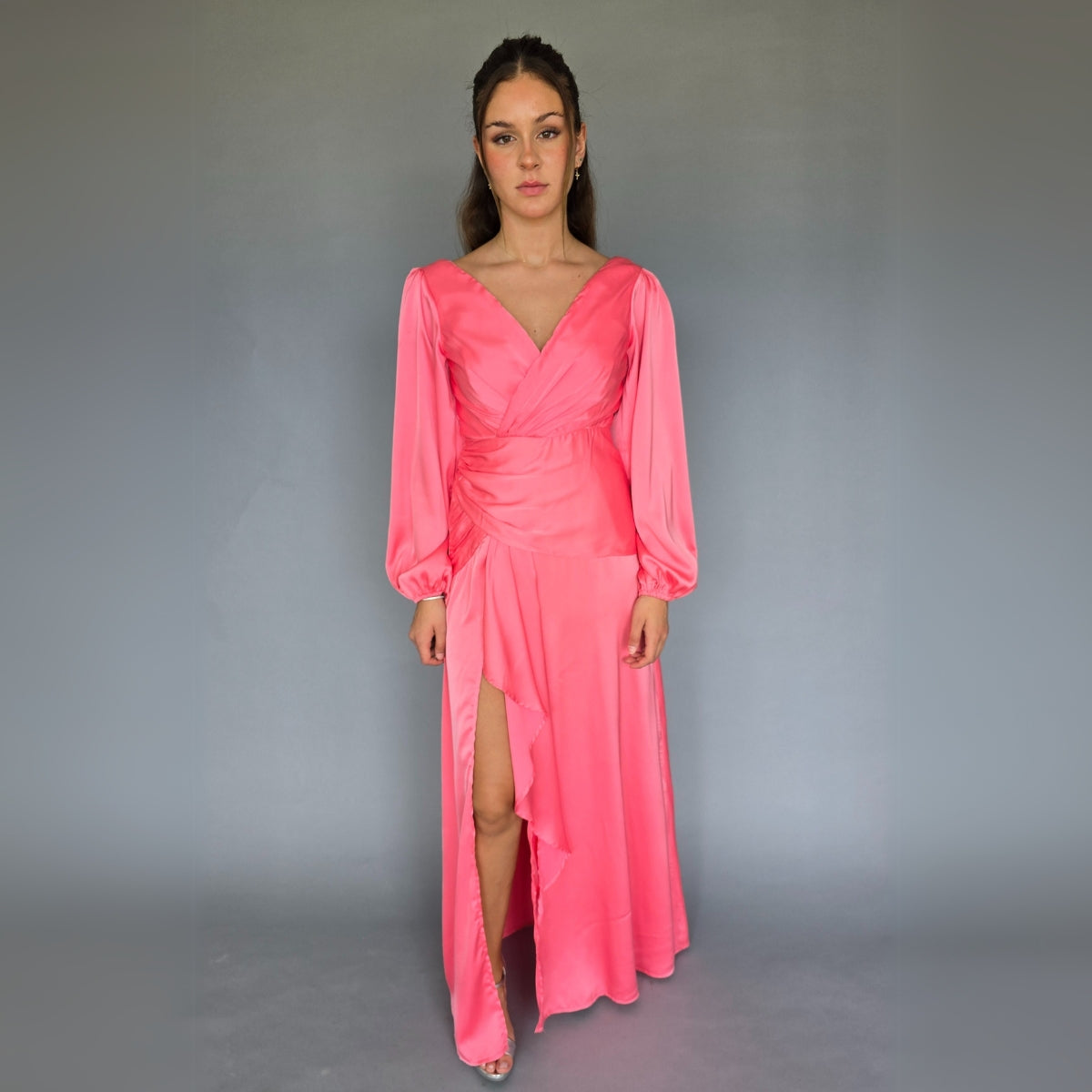 Vestido salmón de mangas