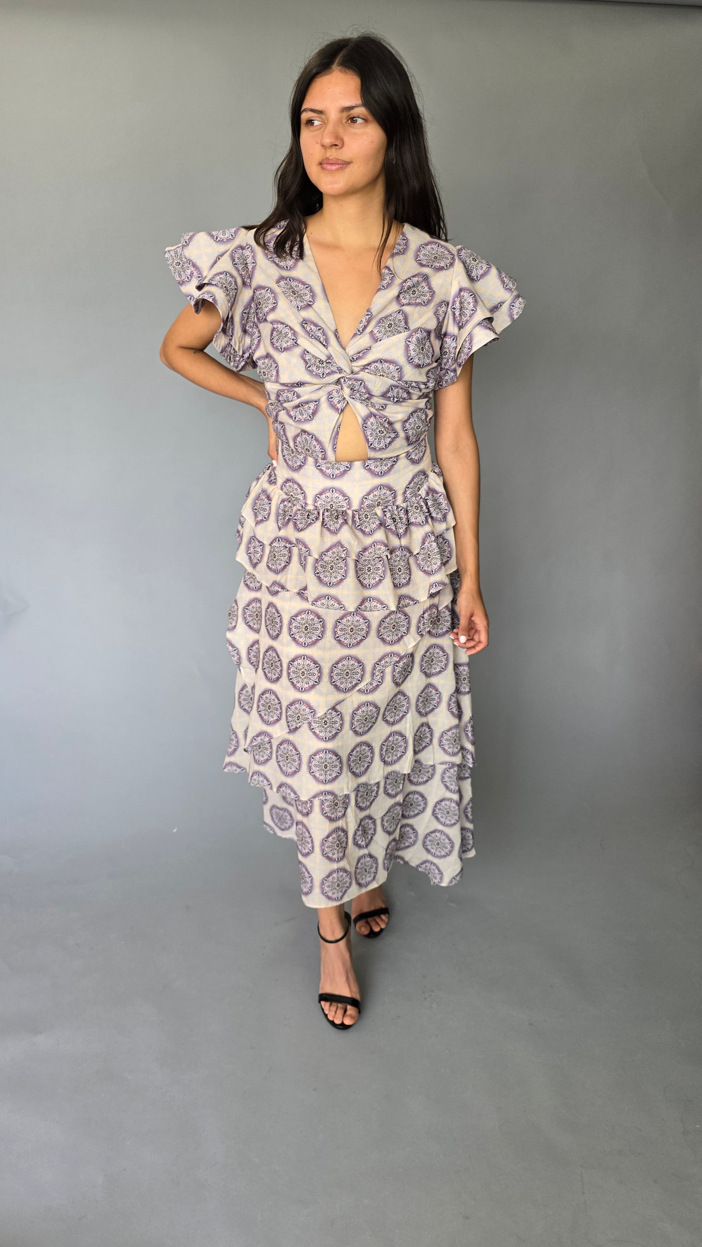 Vestido Midi Mangas Estampado Mandala