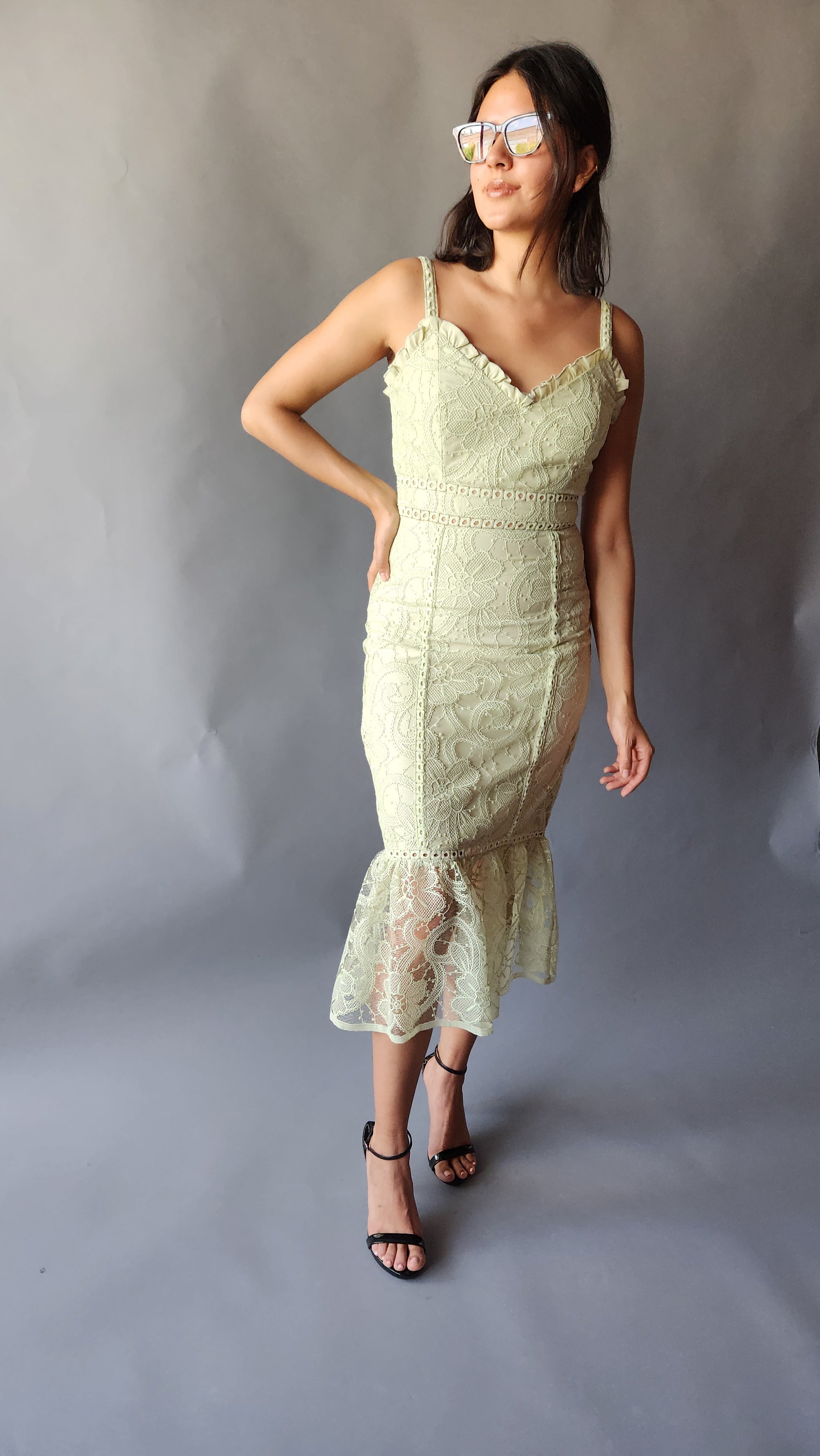 Vestido Midi Encaje Verde Pistache