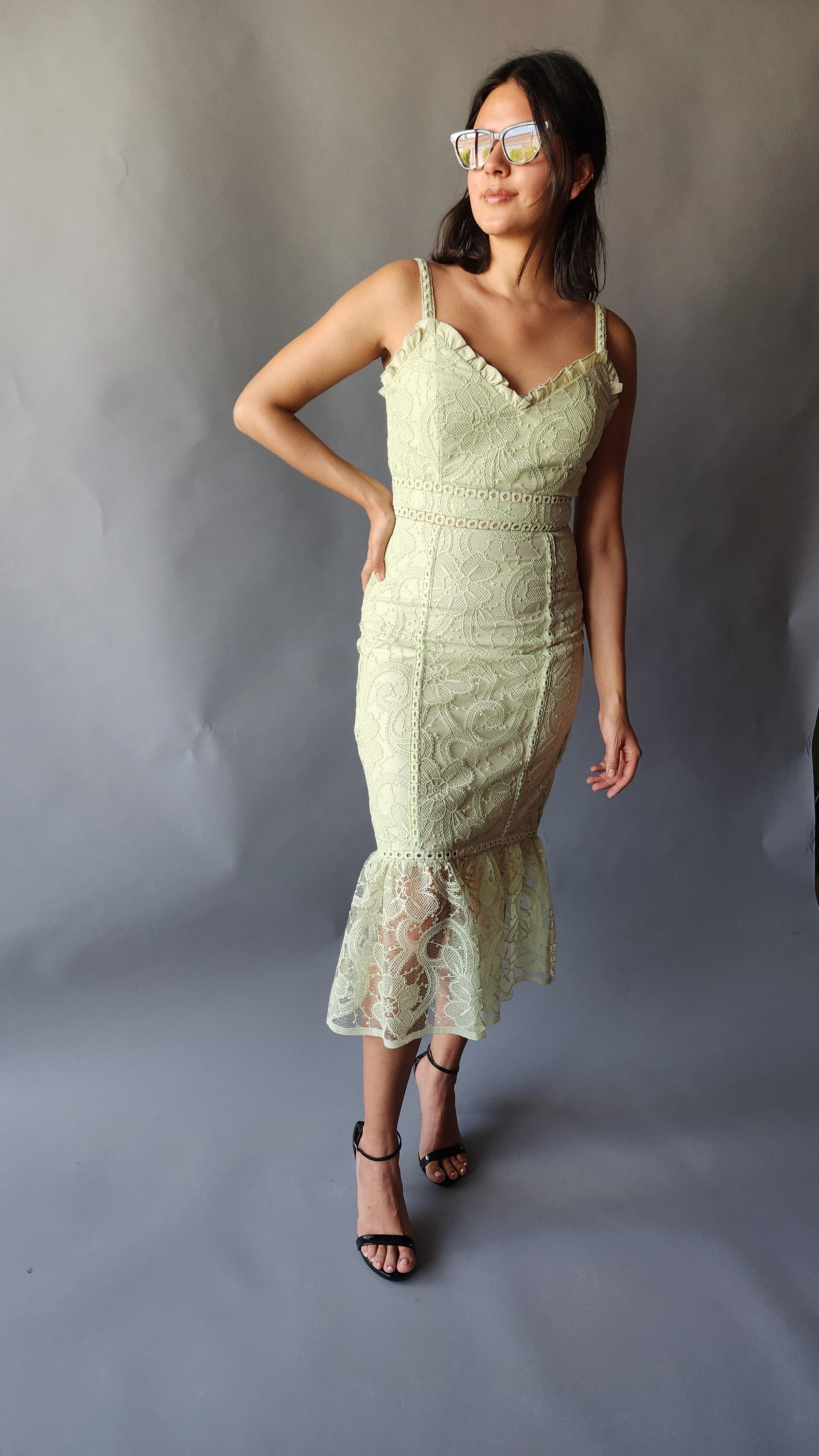 Vestido Midi Encaje Verde Pistache