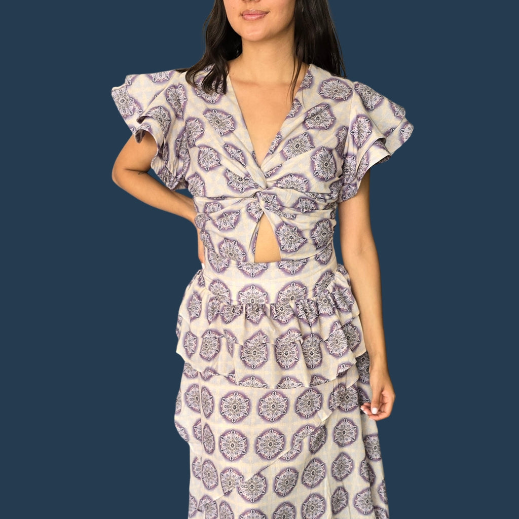 Vestido Midi Mangas Estampado Mandala