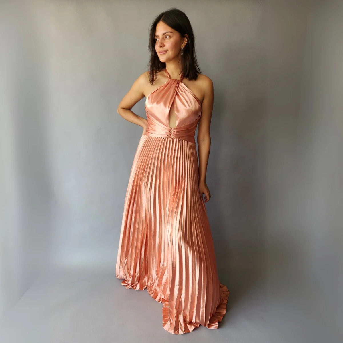Vestido Plizado Salmón
