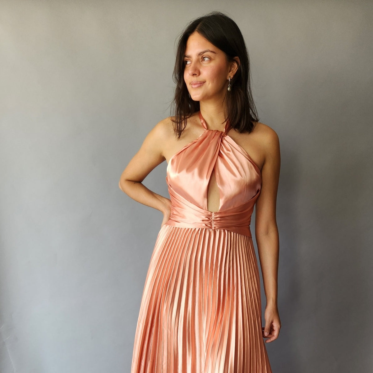 Vestido Plizado Salmón