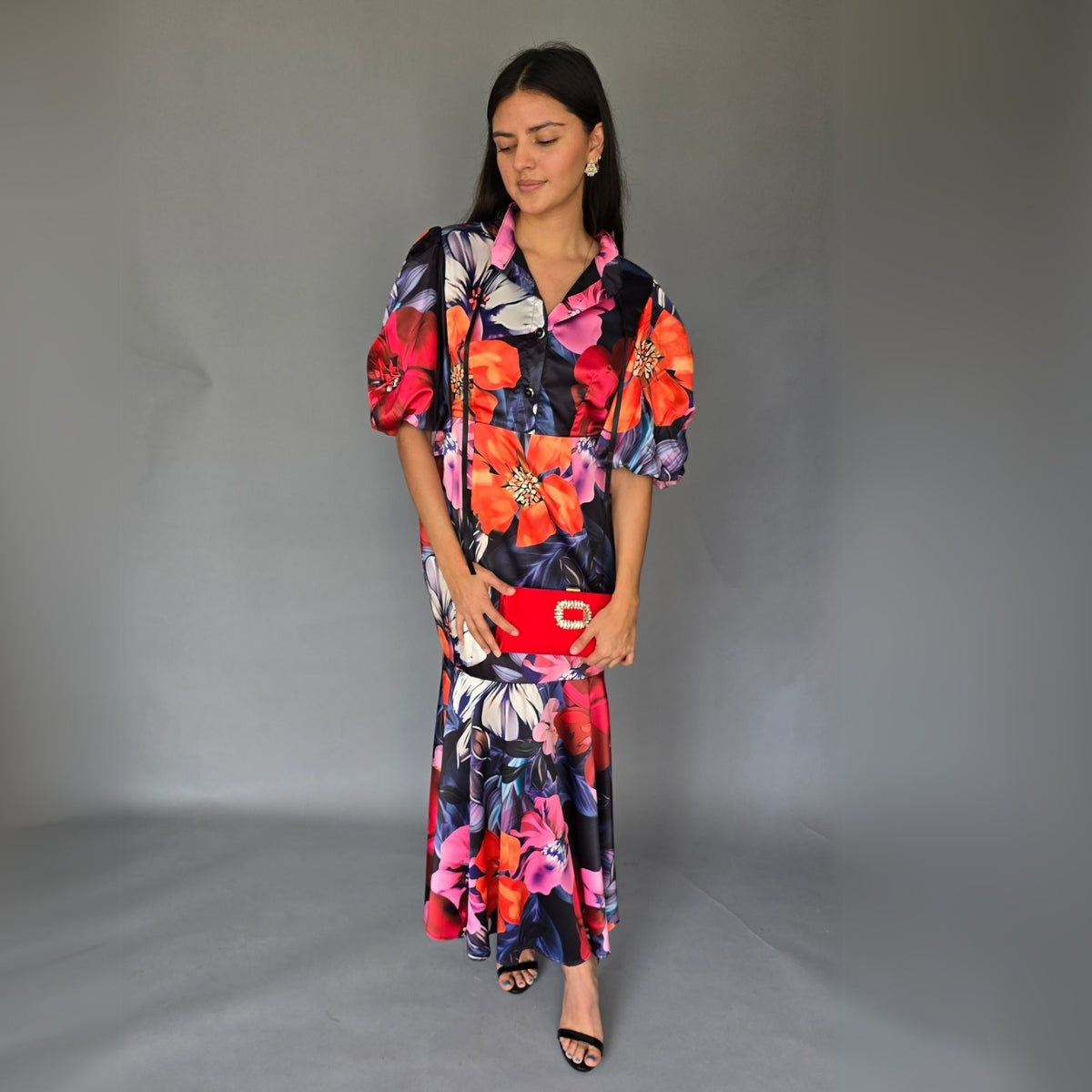 Vestido Floreado Hombreras