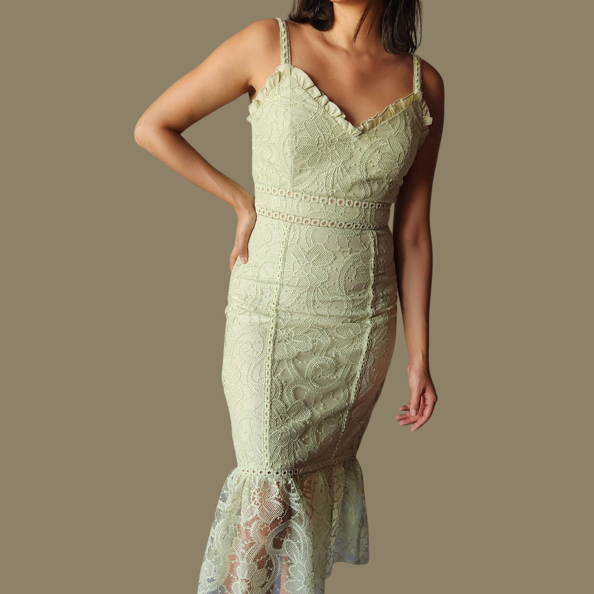 Vestido Midi Encaje Verde Pistache