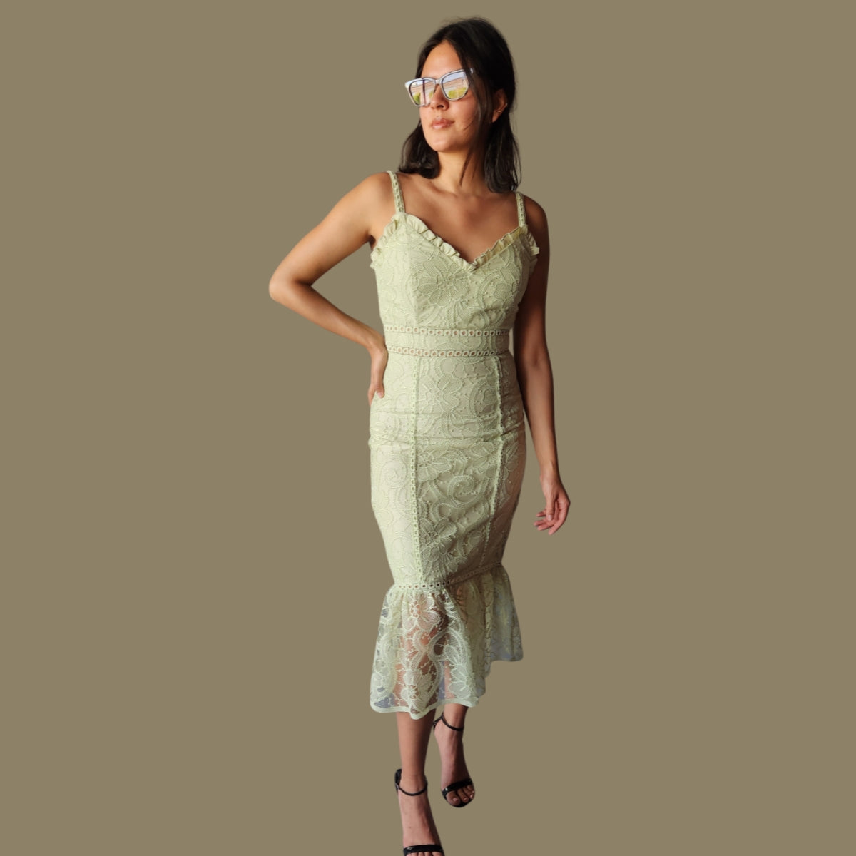 Vestido Midi Encaje Verde Pistache