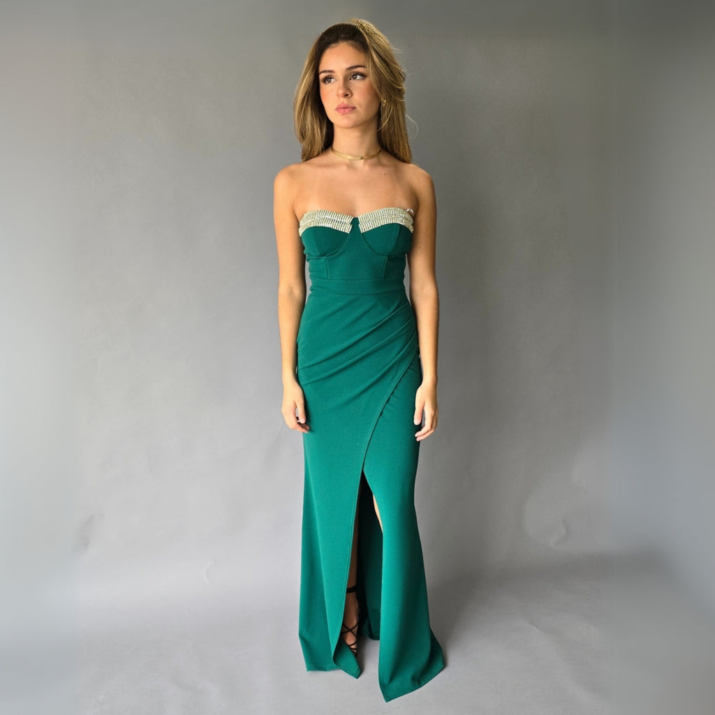 Vestido Strapless Aplicaciones en Copa