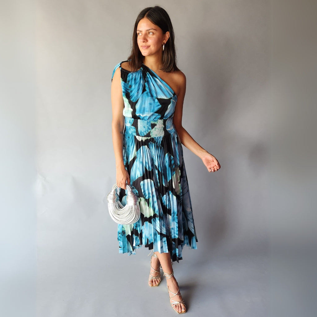 Vestido Un Hombro Azul
