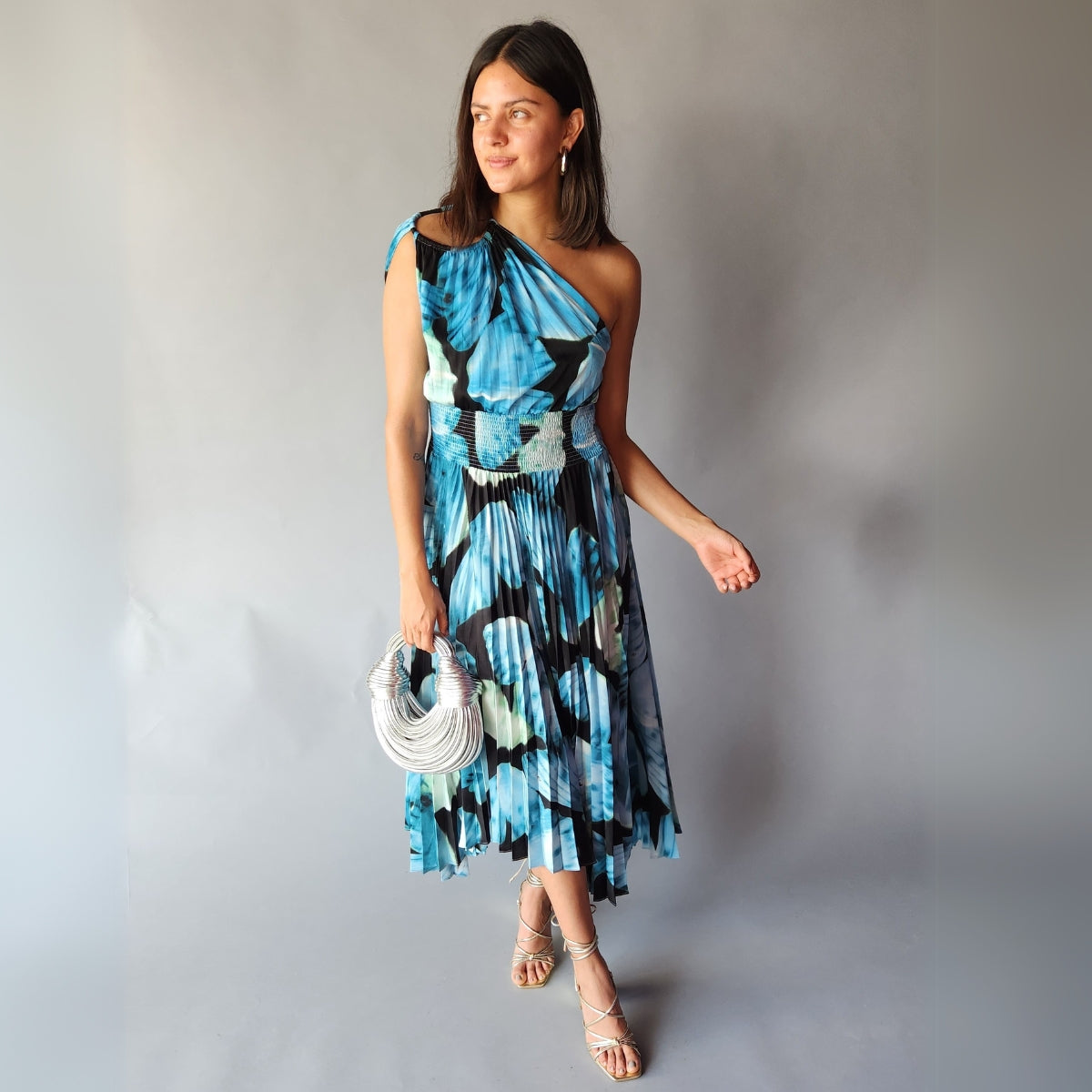 Vestido Un Hombro Azul