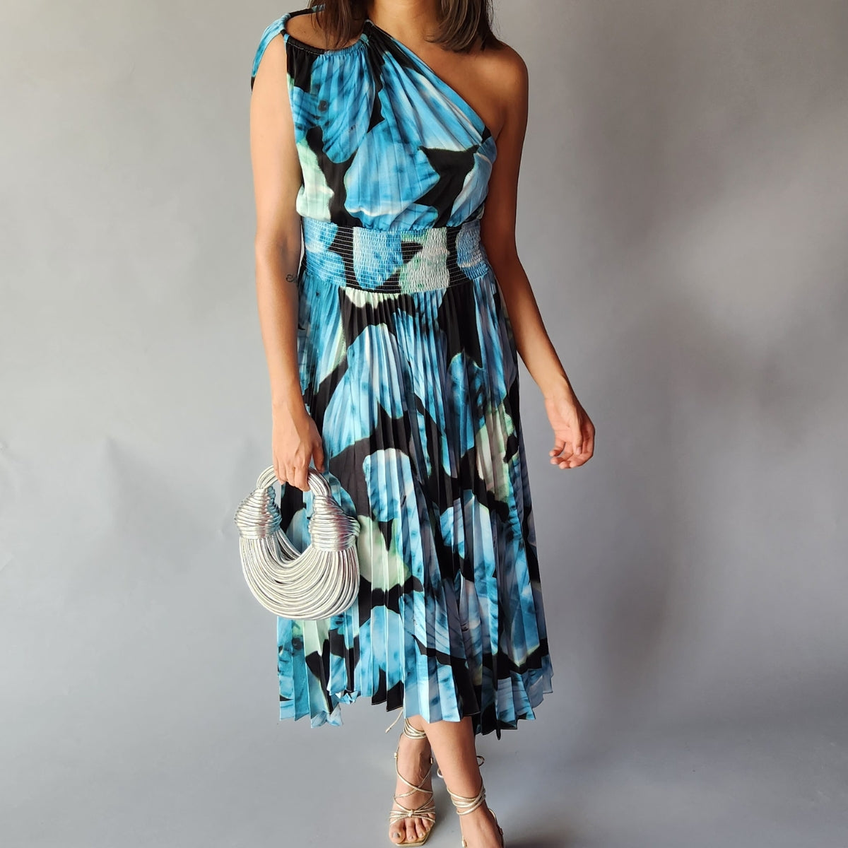 Vestido Un Hombro Azul