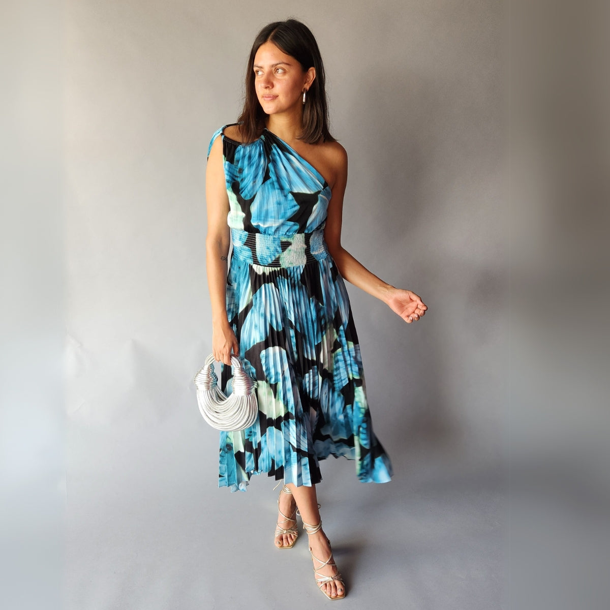 Vestido Un Hombro Azul