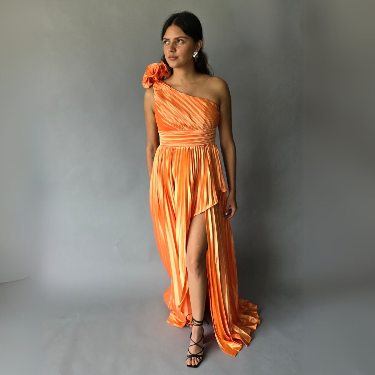 Maxi Vestido Plizado Un Hombro