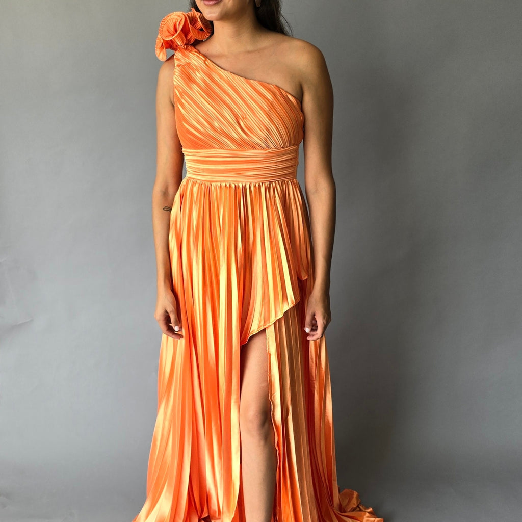 Maxi Vestido Plizado Un Hombro