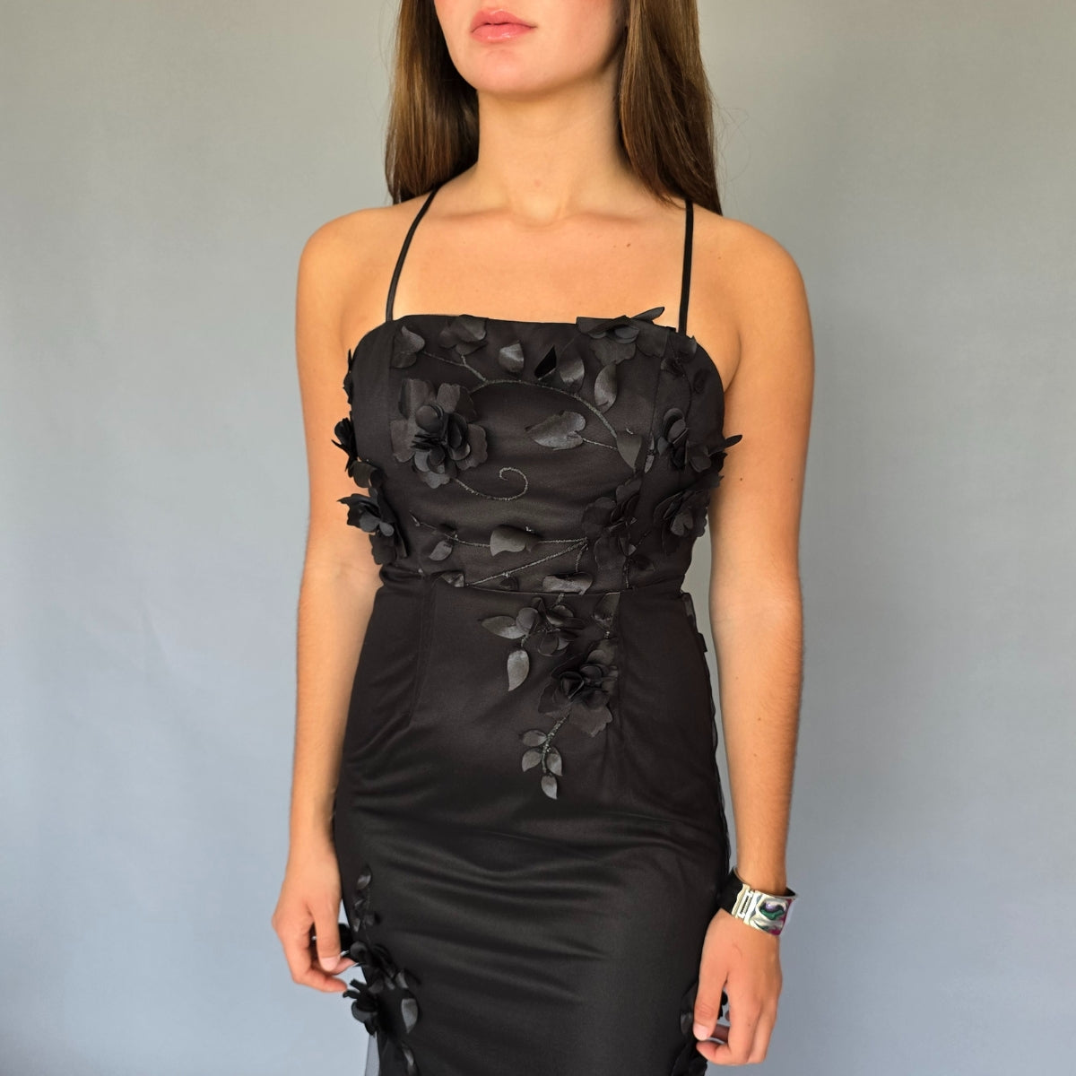 Vestido flores 3D negro