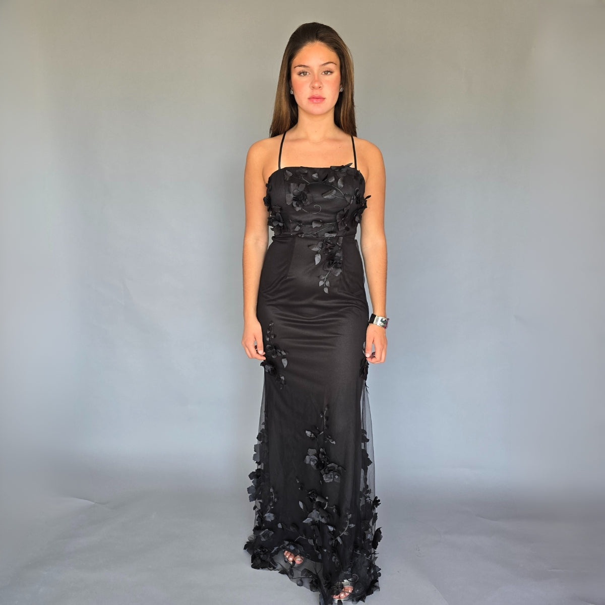 Vestido flores 3D negro