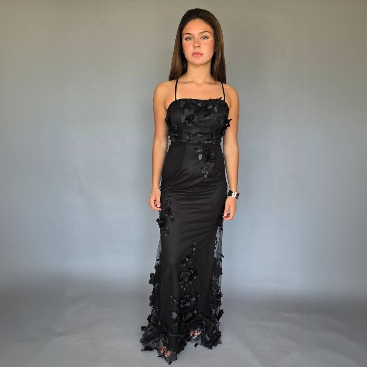 Vestido flores 3D negro
