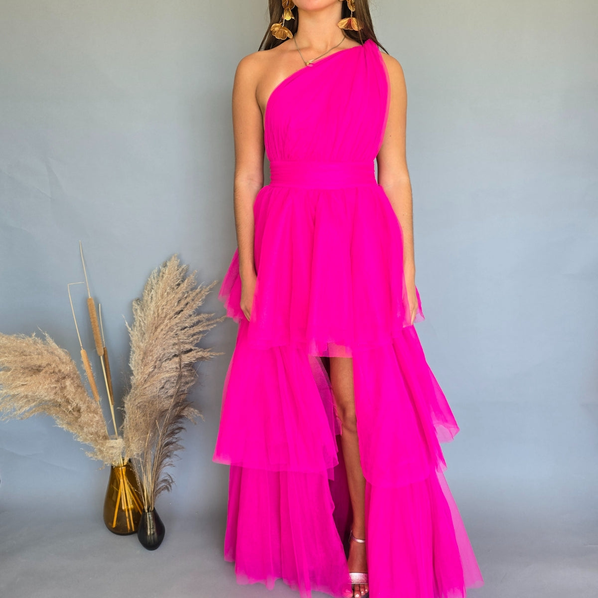 Vestido Capas Tul Rosa