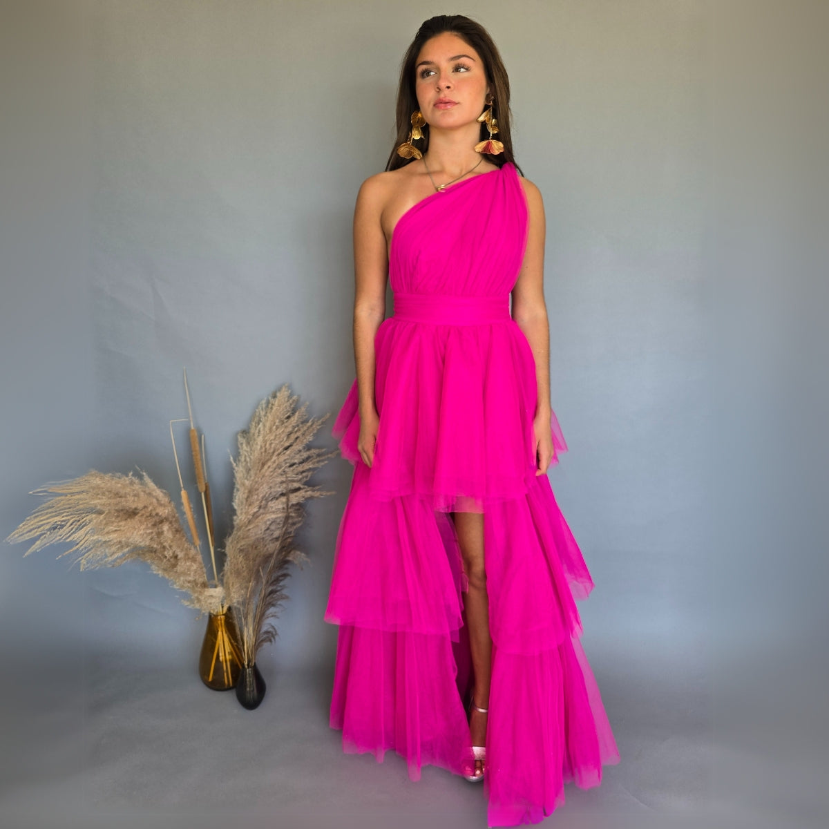 Vestido Capas Tul Rosa