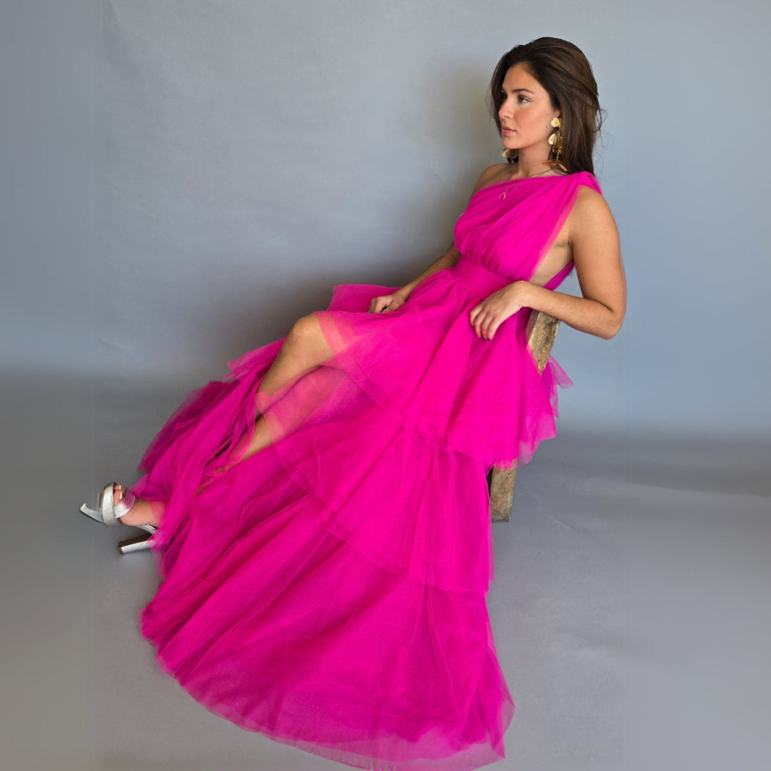 Vestido Capas Tul Rosa