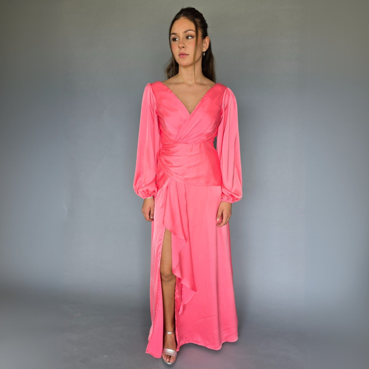 Vestido salmón de mangas