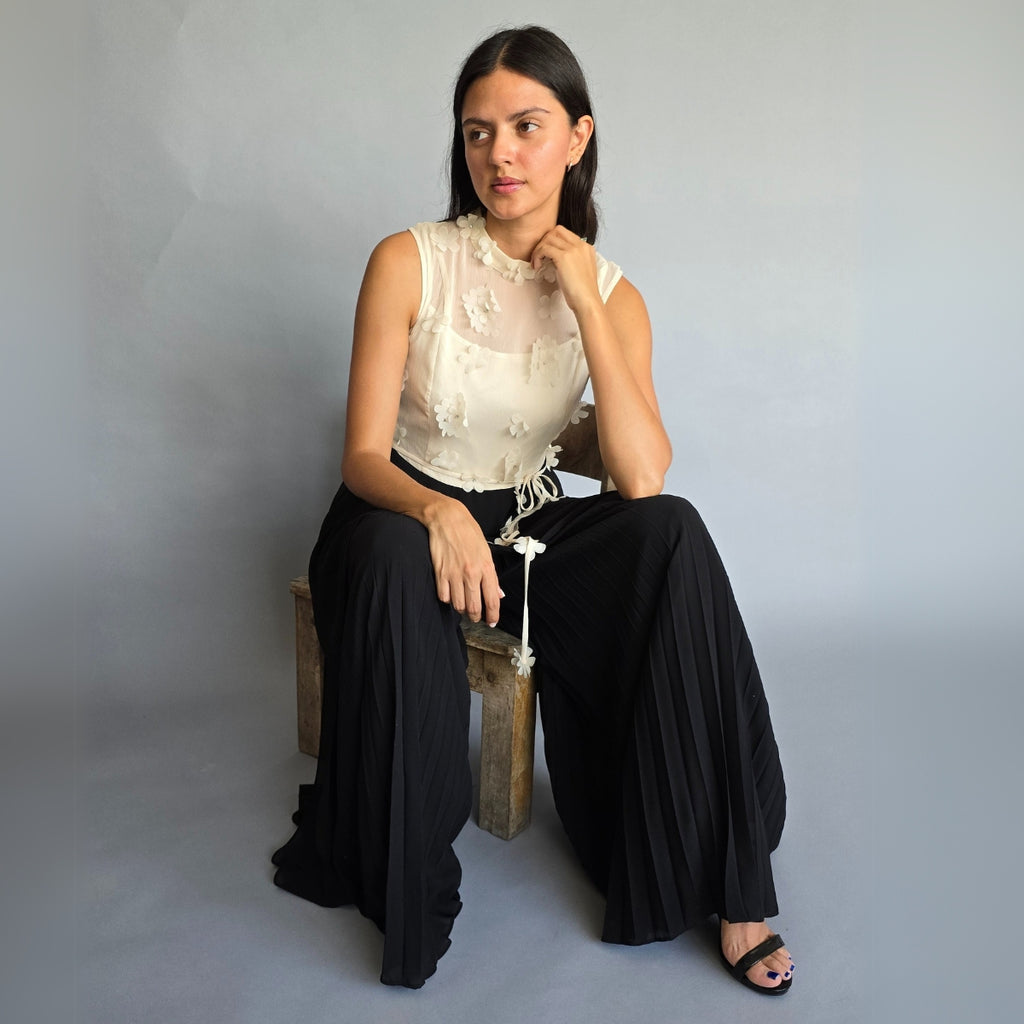 Jumpsuit Blanco con negro flores