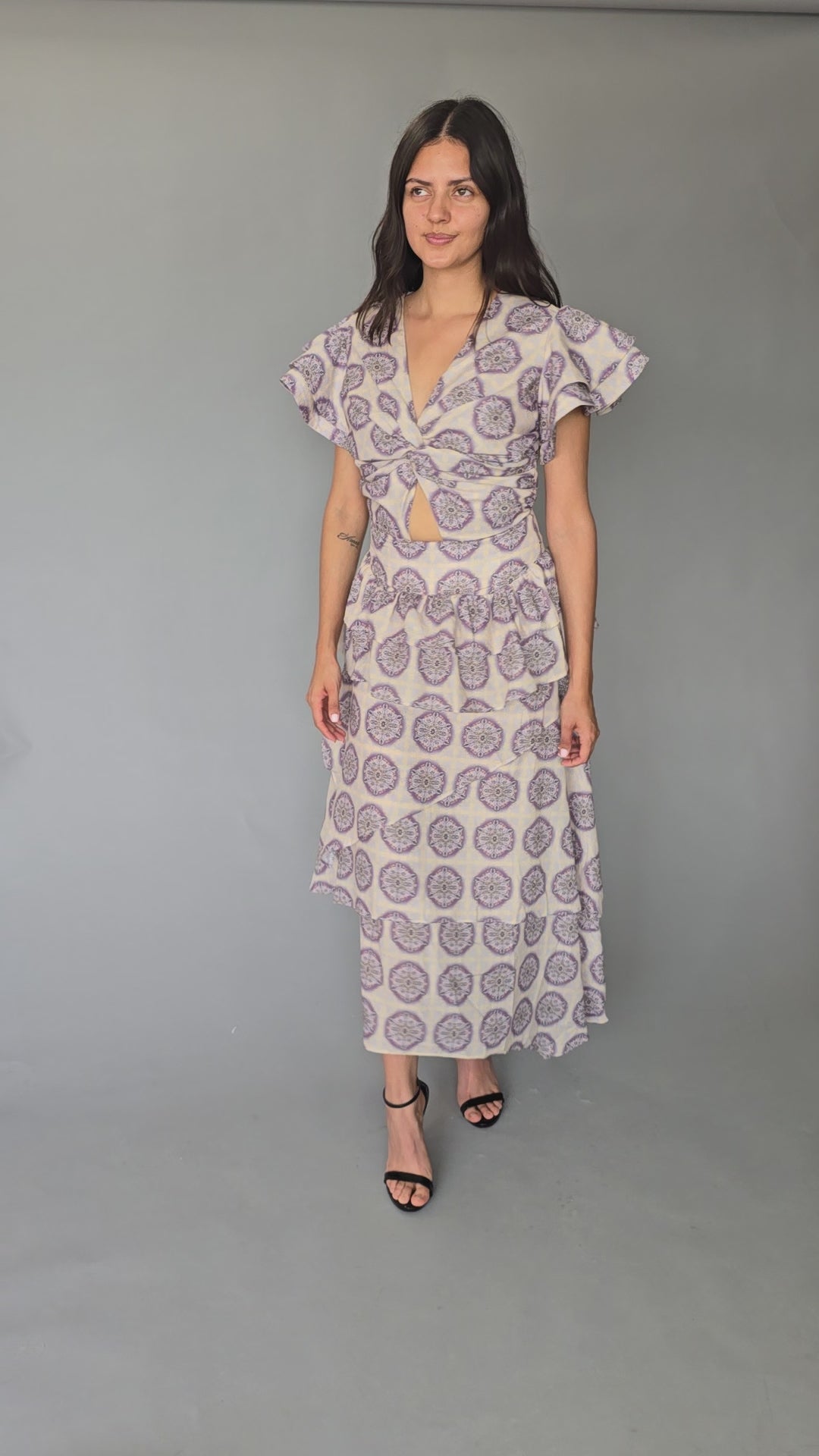 Vestido Midi Mangas Estampado Mandala