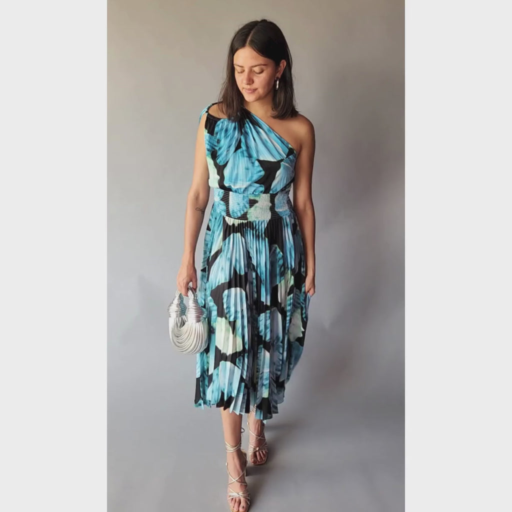 Vestido Un Hombro Azul