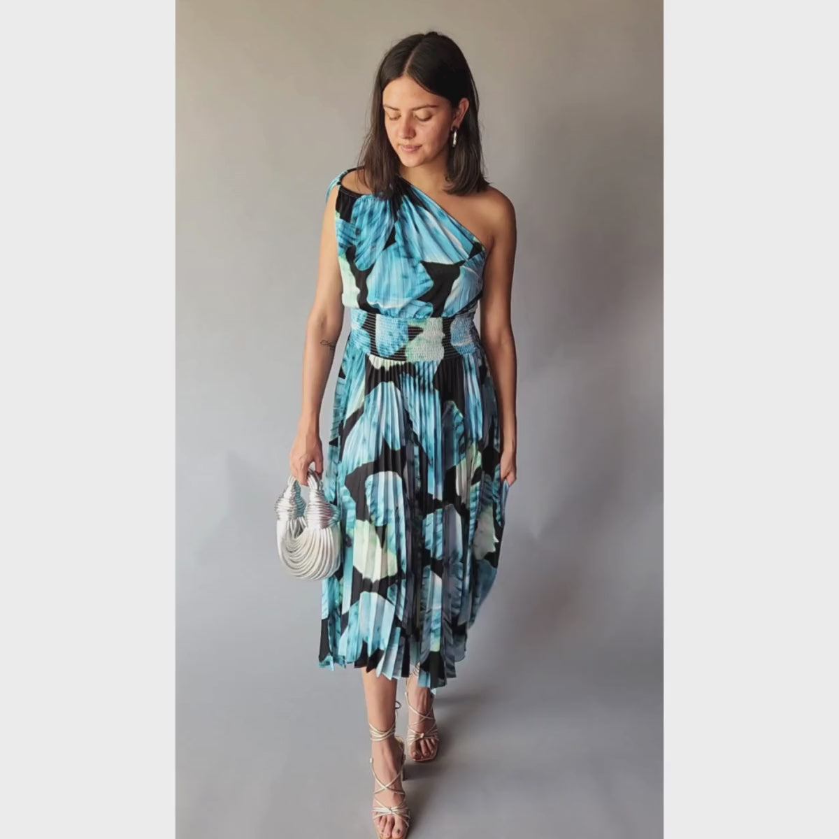 Vestido Un Hombro Azul