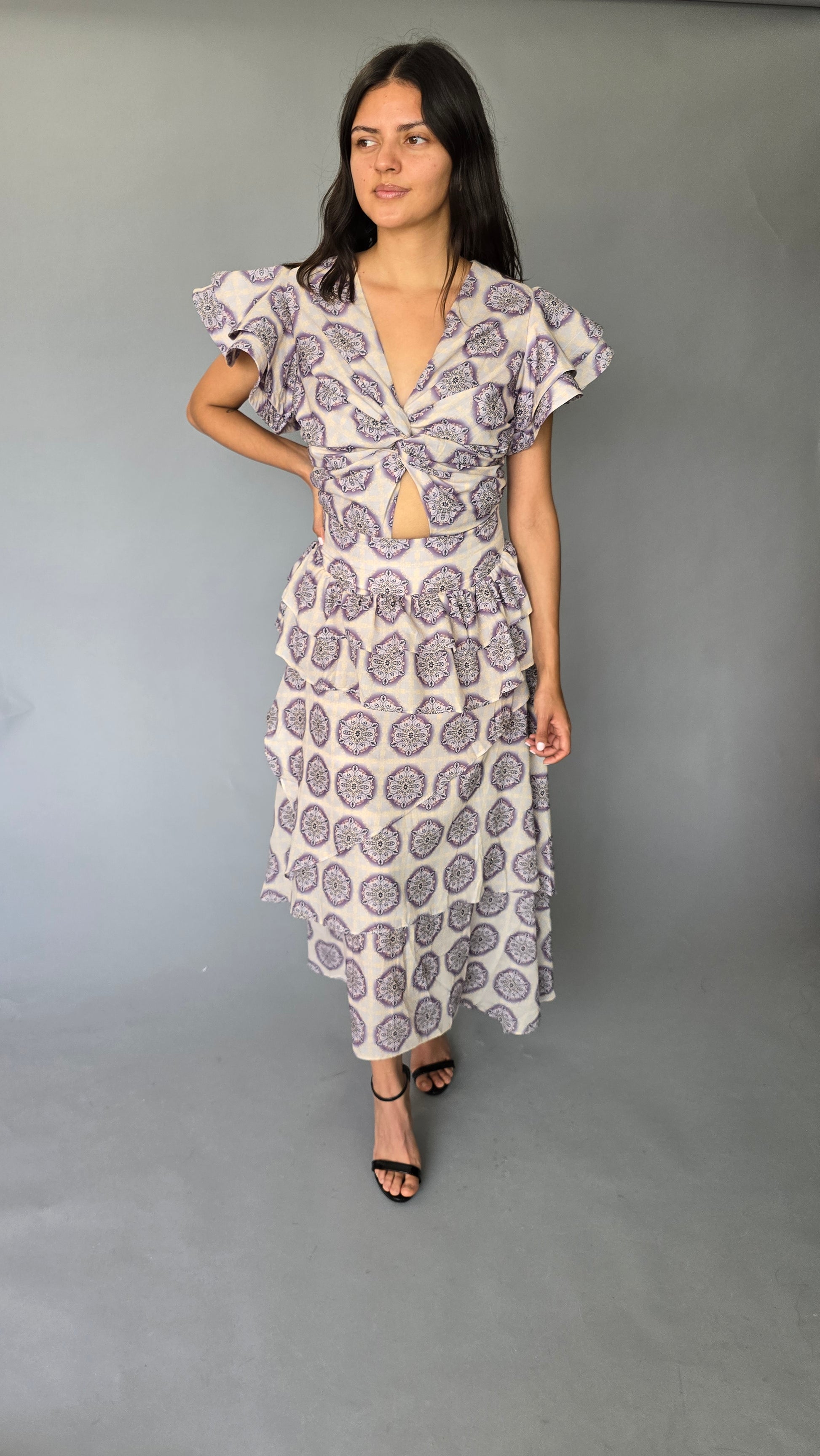 Vestido Midi Mangas Estampado Mandala