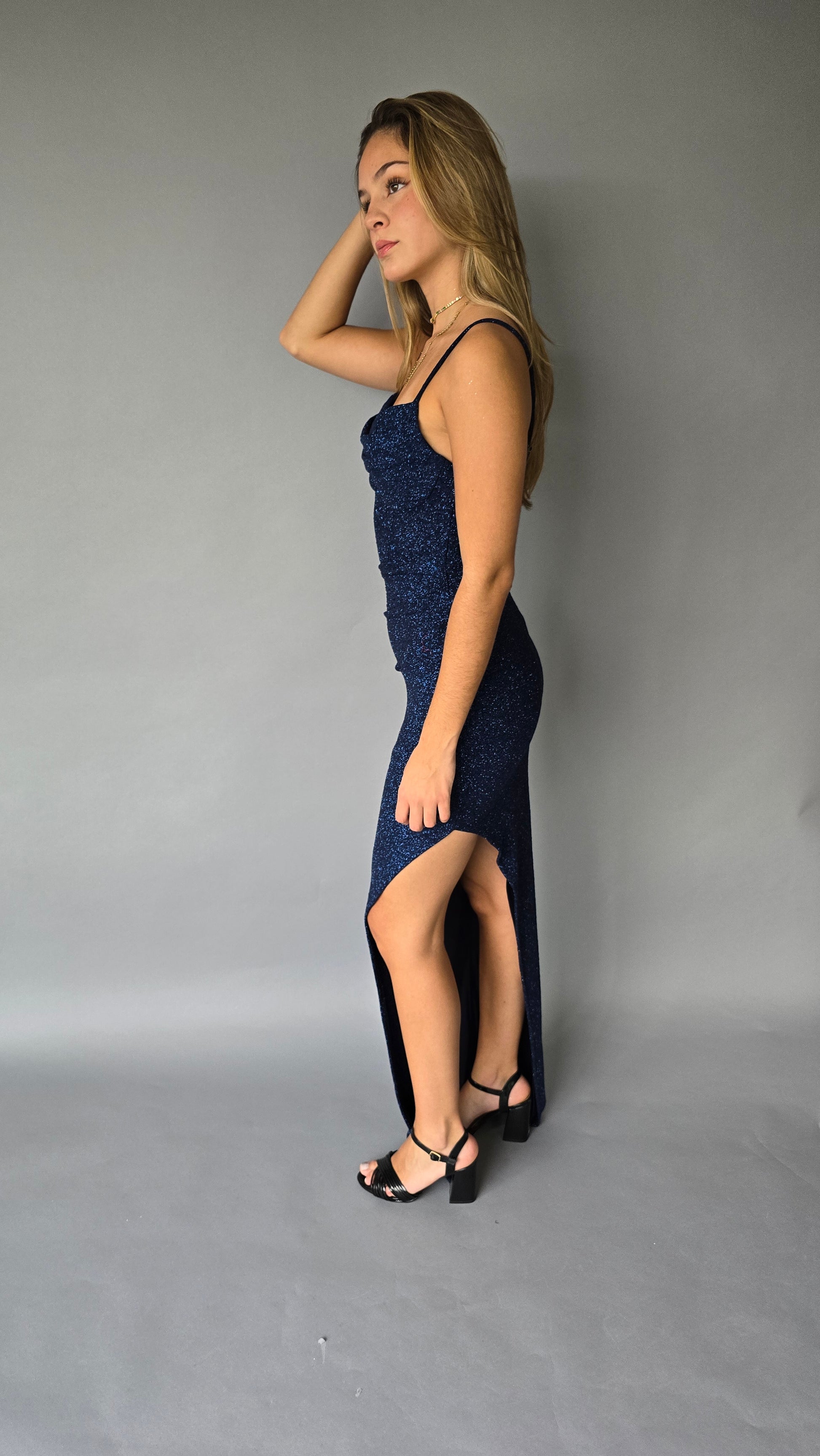Vestido Tirantes Azul Brillos
