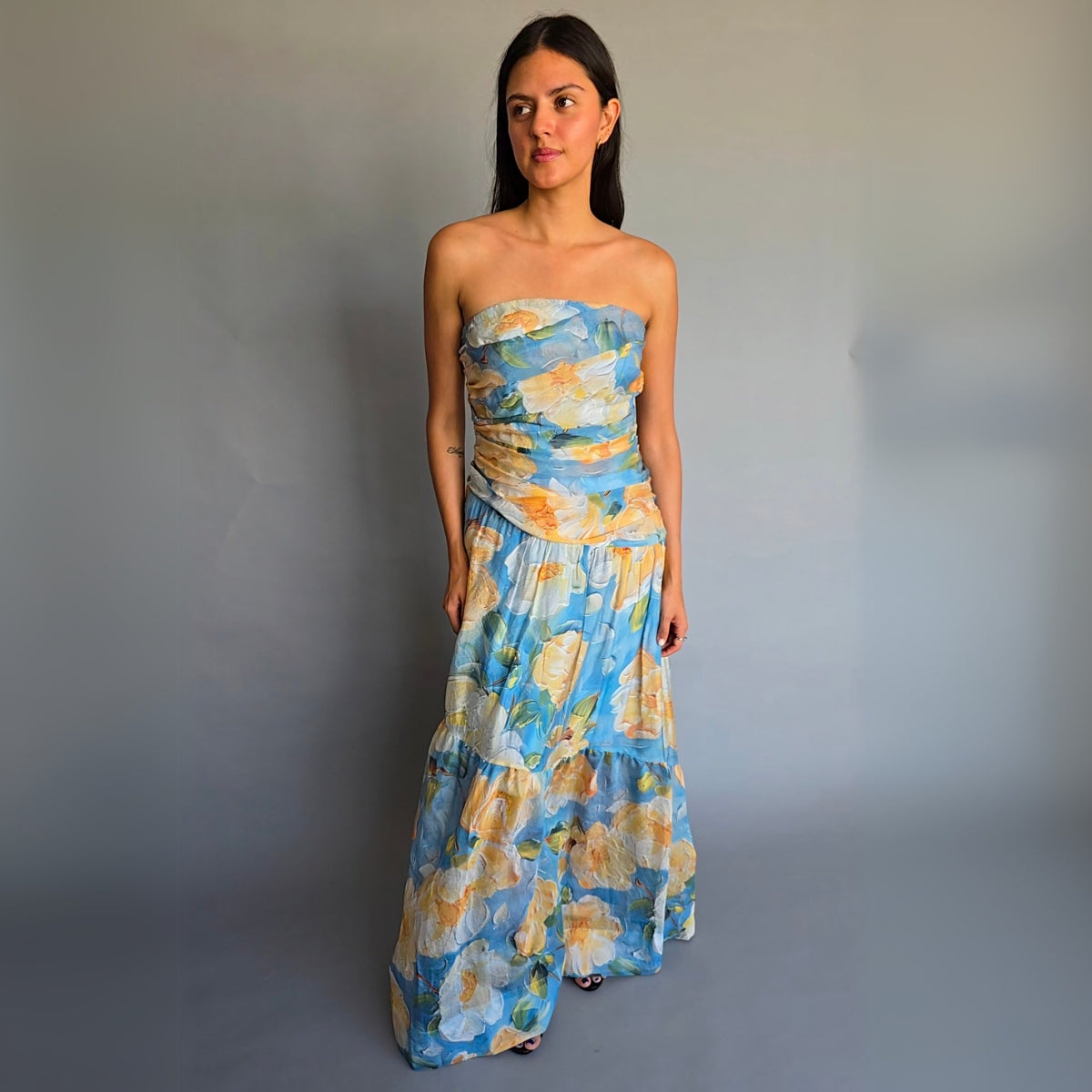 Vestido strapless Floreado