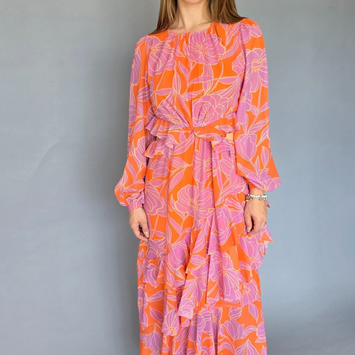 Vestido Floreado mangas Cutoff