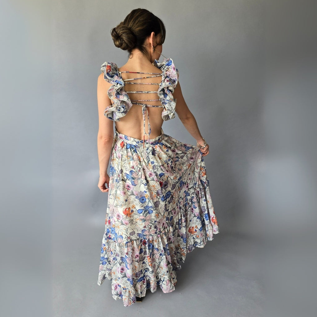 Vestido Floreado Escote Espalda