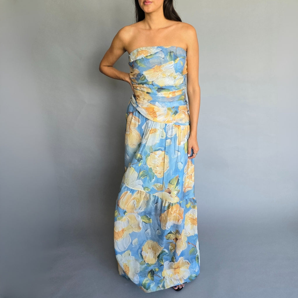 Vestido strapless Floreado