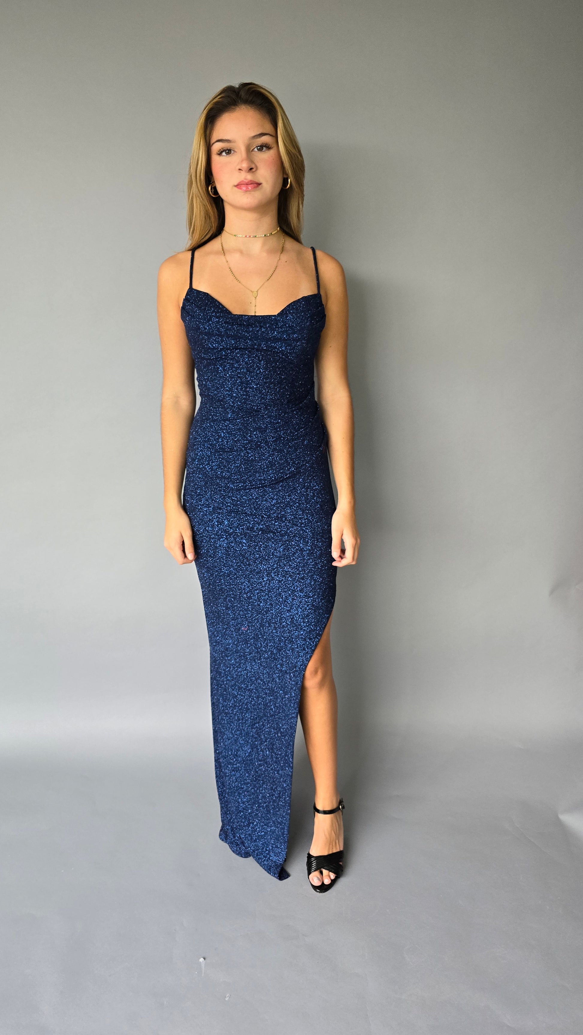 Vestido Tirantes Azul Brillos