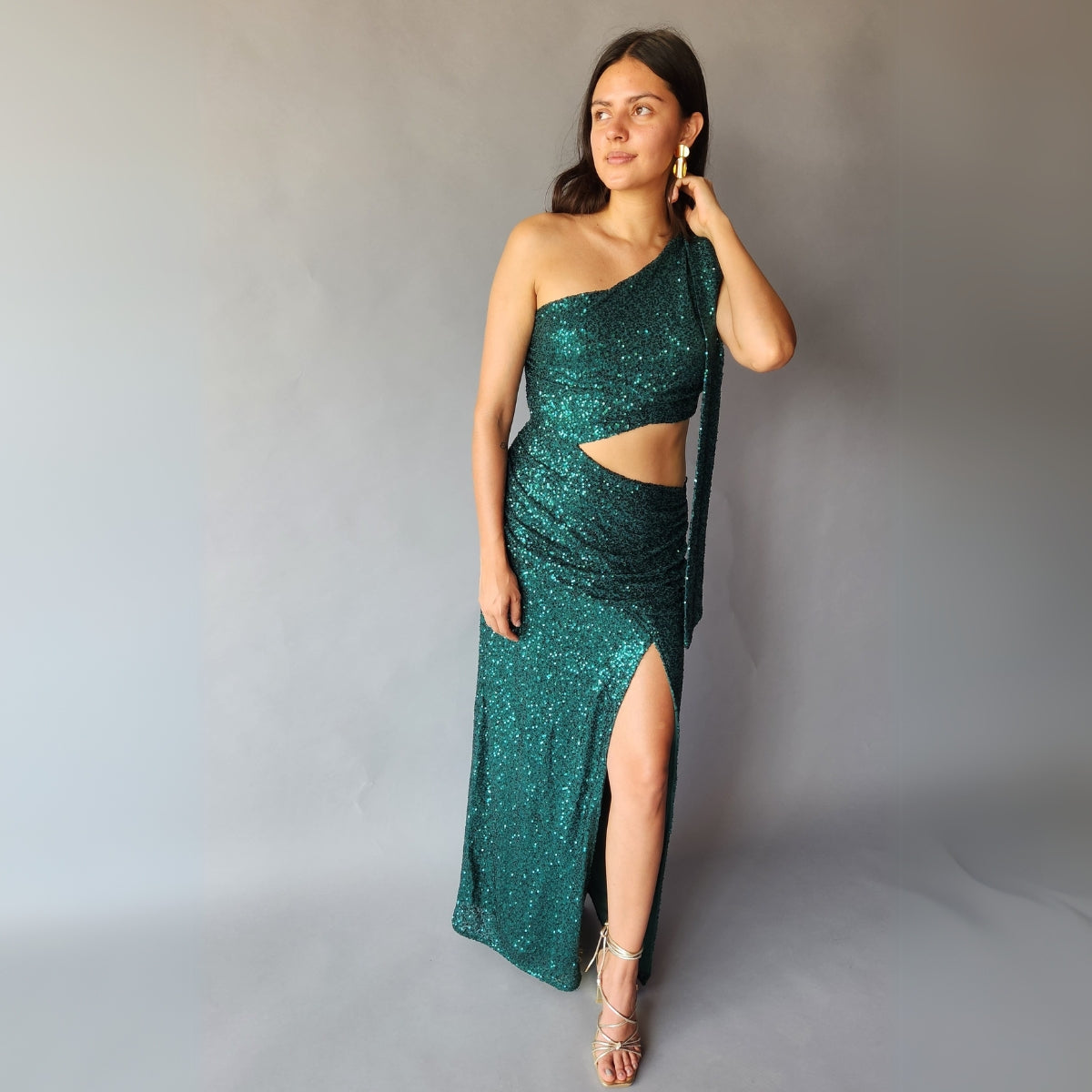 Vestido Cutoff Lentejuela Verde
