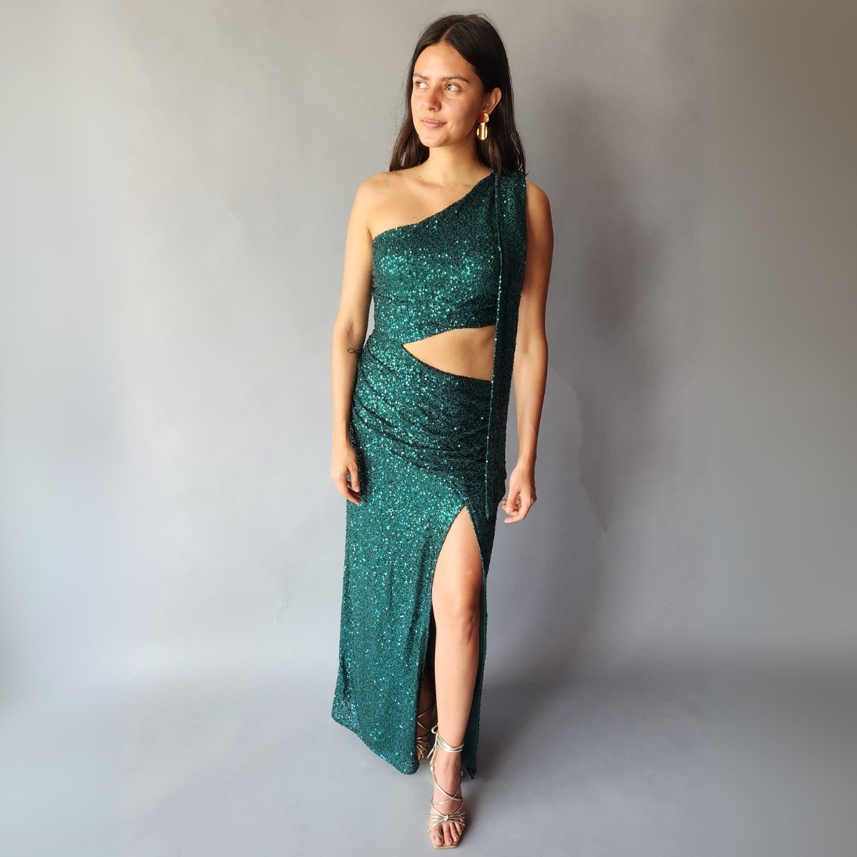 Vestido Cutoff Lentejuela Verde