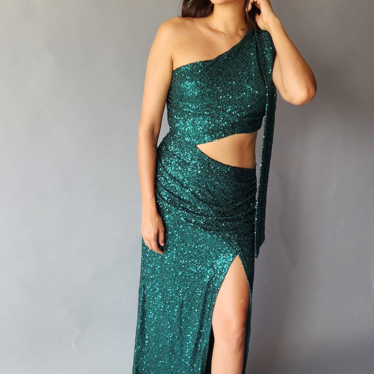 Vestido Cutoff Lentejuela Verde